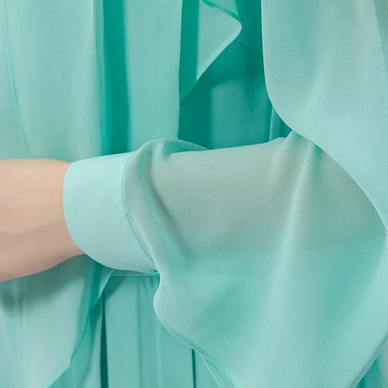 VOA 우아한 프릴 3 차원 장식 솔리드 루즈 점프 슈트 여성 streetwear o 넥 긴 소매 점프 슈트 가을 ke611