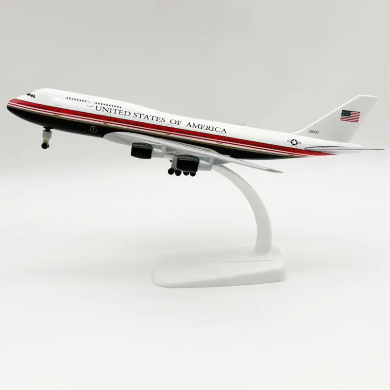 New 20cm Air Force One B747-200 Airplane Model Kit Metal Miniature Airplane Toy with Stand For Collection Display or Gift view 3
