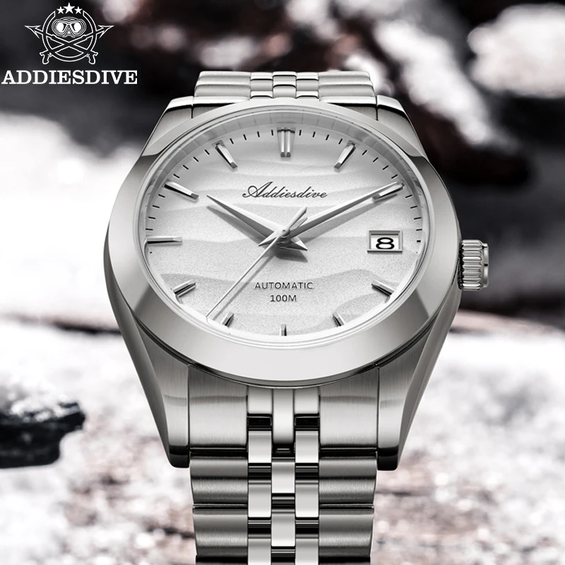 Addiesdive 39mm luxo casal relógio textura do deserto 316l aço inoxidável 100m mergulhador data relógio mecânico automático reloj hombre