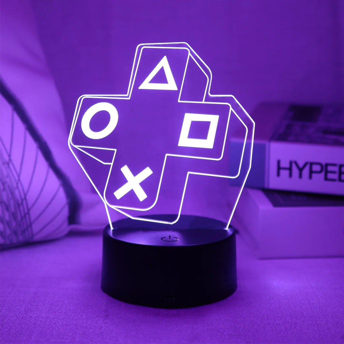 1PC Gaming Experience Cross Button 3D Nachtlicht Touch Bunte LED Licht Schlafzimmer Dekoration Atmosphäre Licht – Detail 1