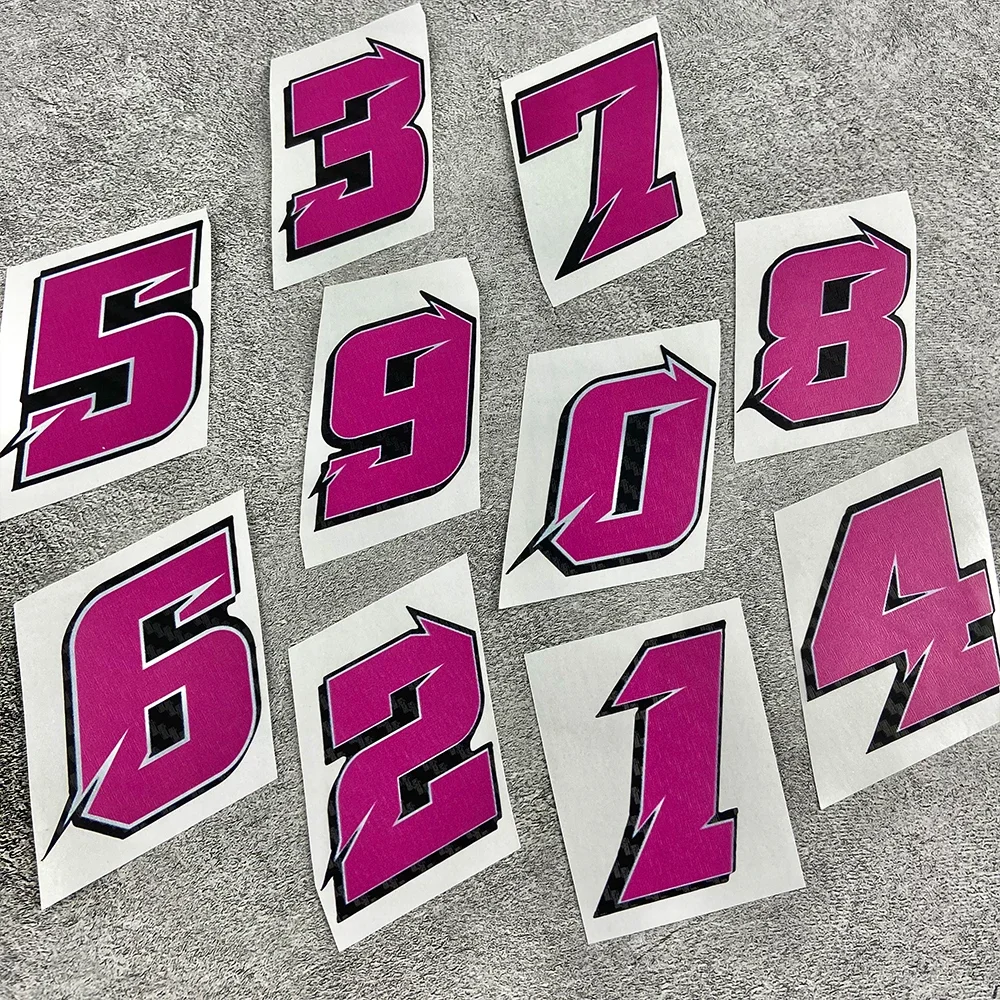 1PC 0 To 9 Carbon Fiber Pink Number Motorcycle Stickers 0123456789 Motorbike Fuel Tank Helmet Body Decor Moto Vinyl Decals