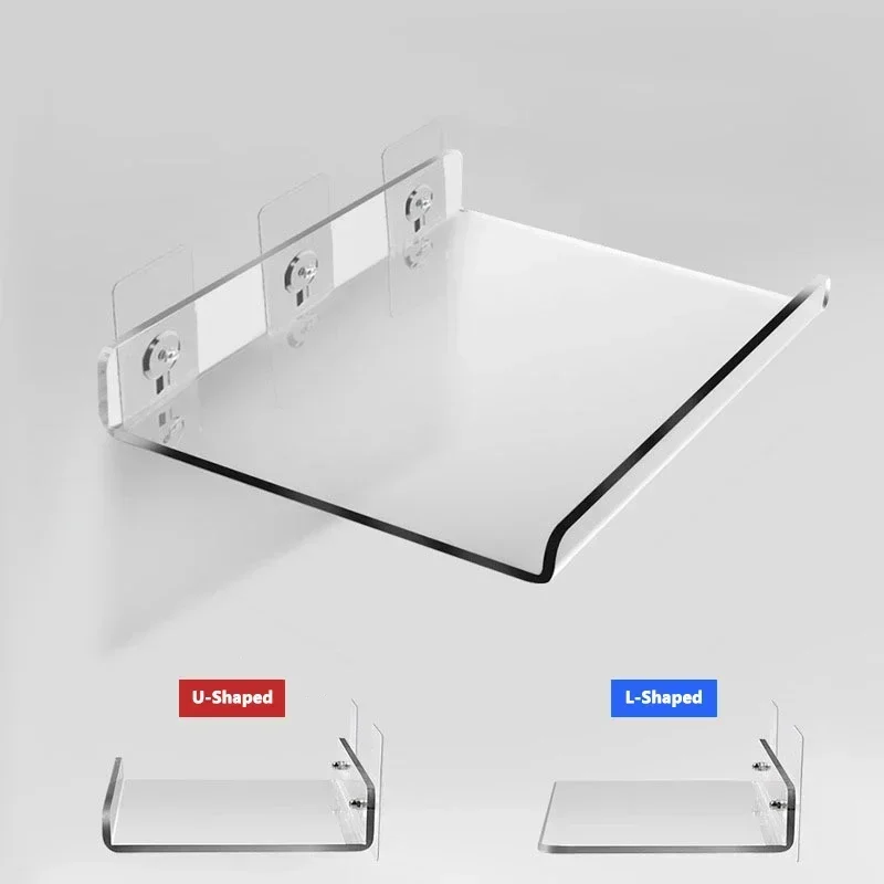 An der Wand montiertes Acryl-Aufbewahrungsregal ohne Stanzen, schwimmendes Regal, klarer dicker Display-Stick, Badezimmer, Küche, Badezimmer-Organizer