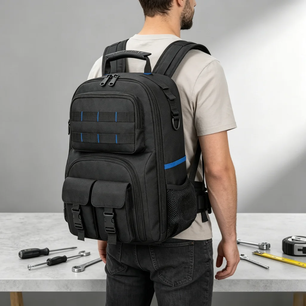 

Heavy duty waterproof tool backpack, detachable tool storage bag, suitable for electricians/carpenters/maintenance workers