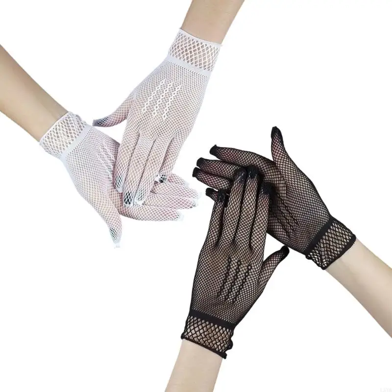 

L5YA Stylish Net Design Hand Gloves Sun Protective Elastic Mesh Gloves for Formal Ceremony and Teaparty Dressingup