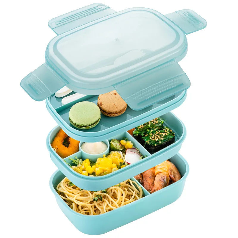 1900ml Bento Box 3 Stackable Suitable for Adults/Kids with Cutlery Set Leakproof Potty Suitable for Going Out Picnic School