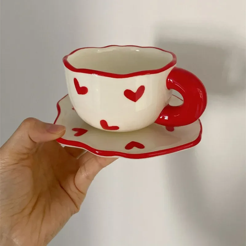 Romantic Gifts Korean ins Style Coffee Tea Cup Heart Mug Milk Porcelain Cups Gift For Wife Girlfriend