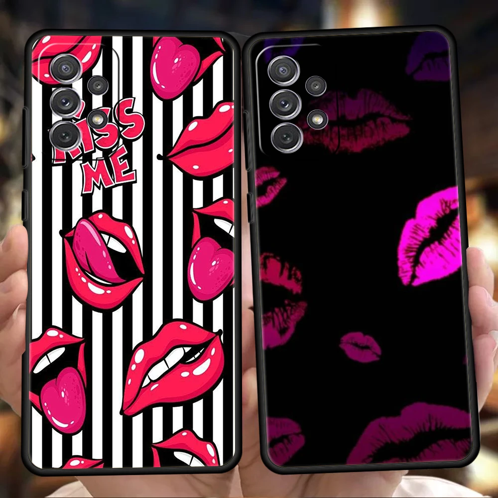 Sexy Girl Red Lips Kiss Phone Case for Samsung Galaxy A14 A54 A34 A51 A71 A72 A73 A32 A52 A52S A01 A11 A21S A31 A41 5G TPU Shell