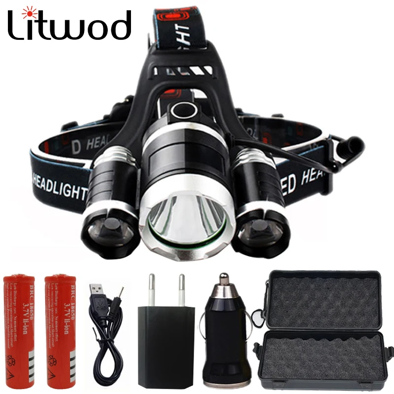 Led Headlamp Headlight Head Lamp Flashlight Torch 3x Xml 3xt6 Not Zoomable Light Yes Rechargerable Bulbs 2x 18650 Battery T6 Z75