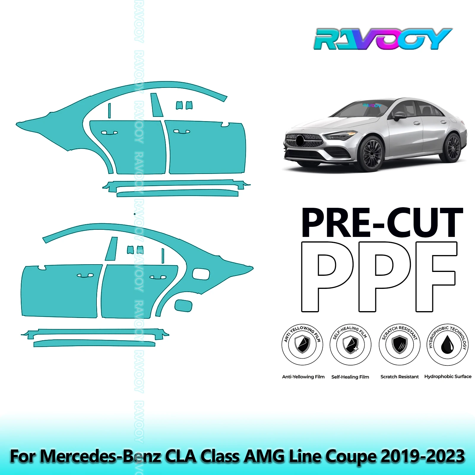 

For Mercedes-Benz CLA Class AMG Line Coupe 2019-2023 8.5mil Pre-Cut PPF Door & A/B Pillar Kit TPU Paint Protection Film Set