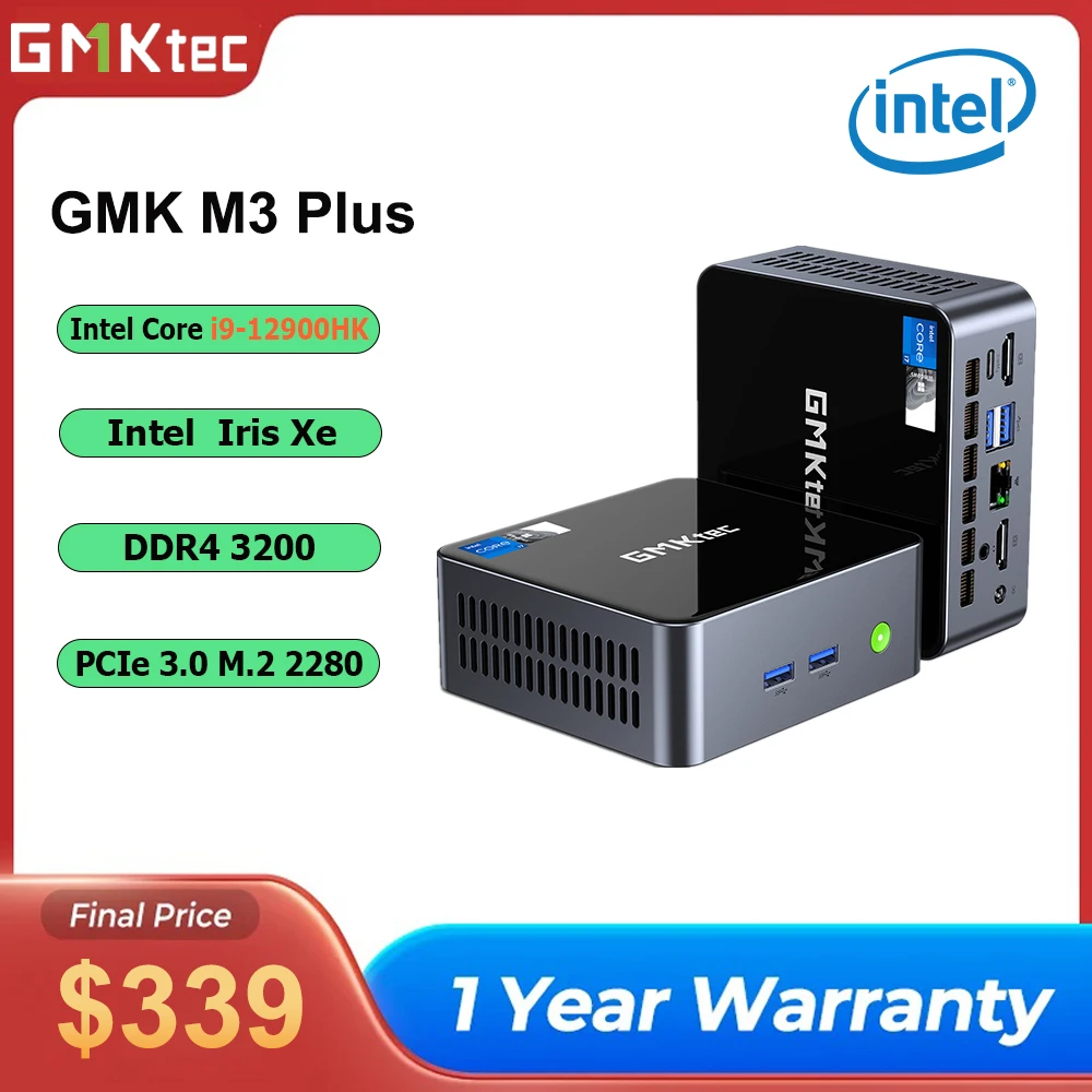 GMKtec M3 Plus Desktop PC Intel Core i9-12900HK Mini PC 14-core 20-thread 16GB DDR5 1TB SSD Gaming Computer PC Mini Computer PC