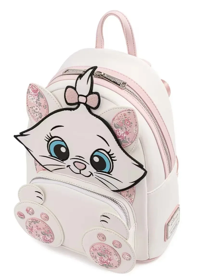 In Stock Disney Marie Cat Anime Character Women's Backpack Cartoon Book Bag Pu Leather Leisure Travel Phone Bag Birthday Gift