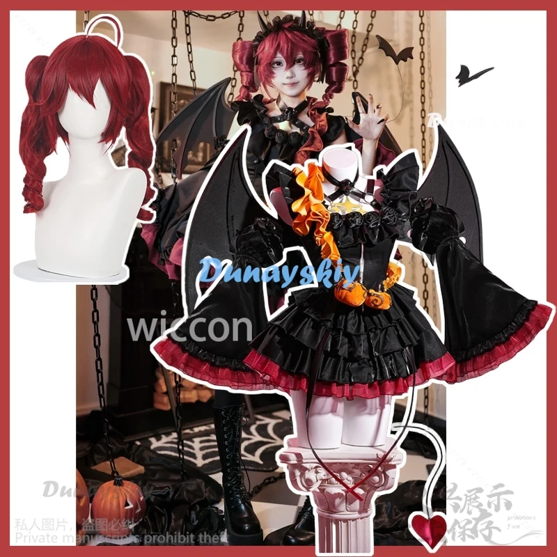 

CosplayAnime Game Project Sekai Cosplay Teto Vtuber Costume Dress Lolita Dark Little Devil Wing Red Wigs For Halloween Props Cus