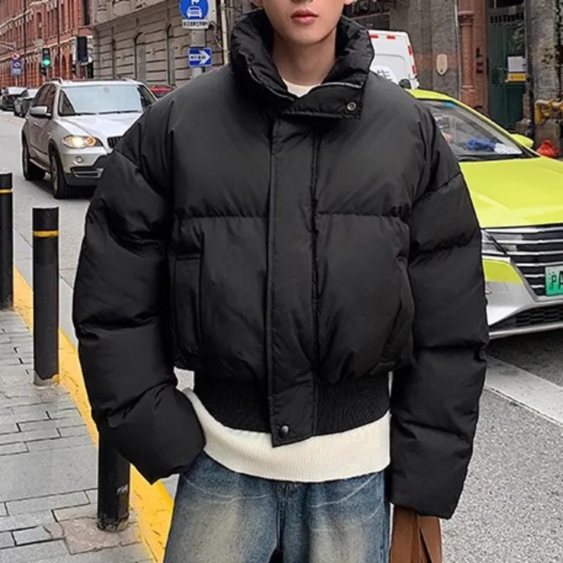 IEFB Vintage American Style Short Male Padded Jackets Standing Collar Solid Color Winter Cotton Thick Casual Men\'s Coats 9C8604
