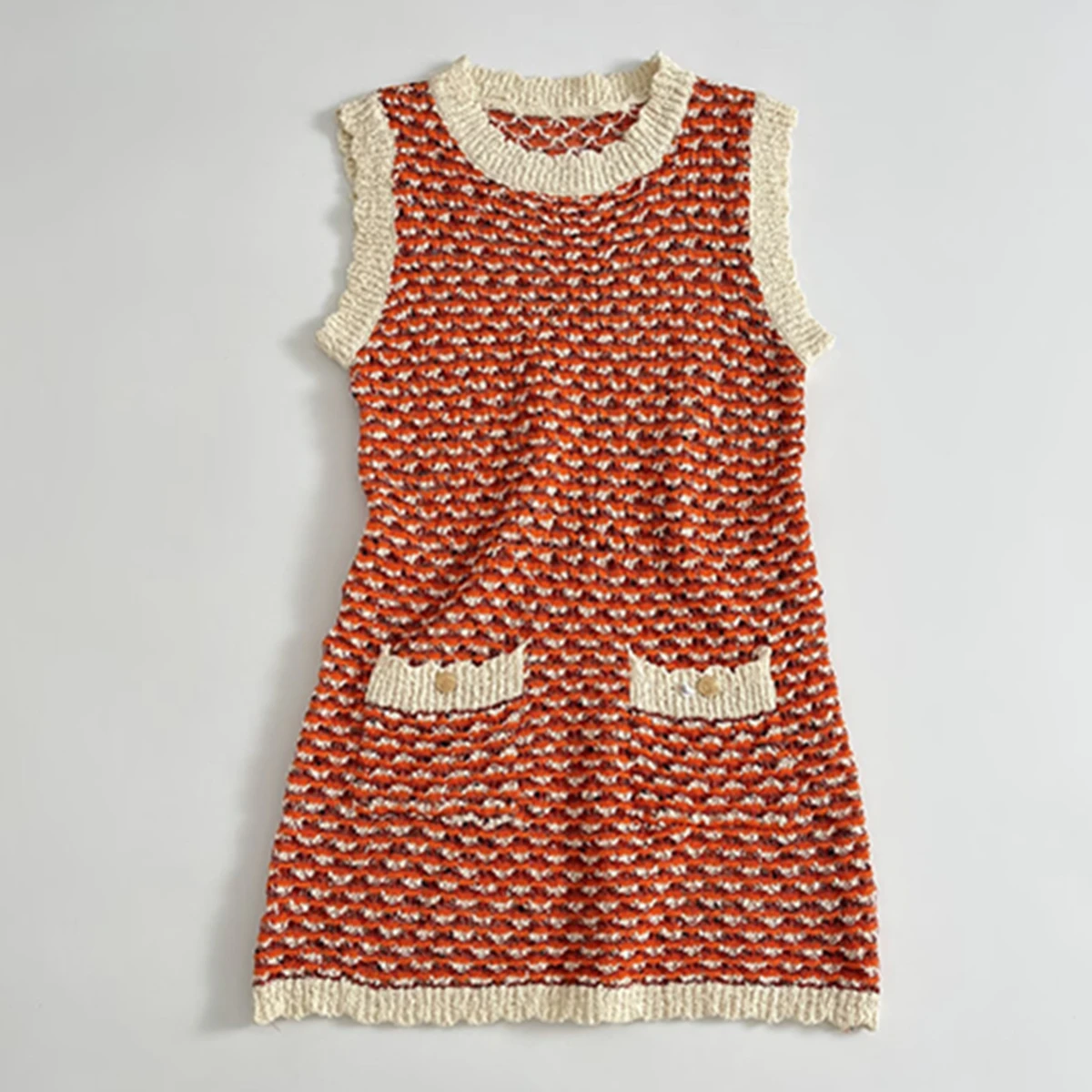 

Jenny&Dave Minimalist Textured Jacquard Elegant Orange Sleeveless Dress Pocket Summer Dress Women Party Dresses Vestidos