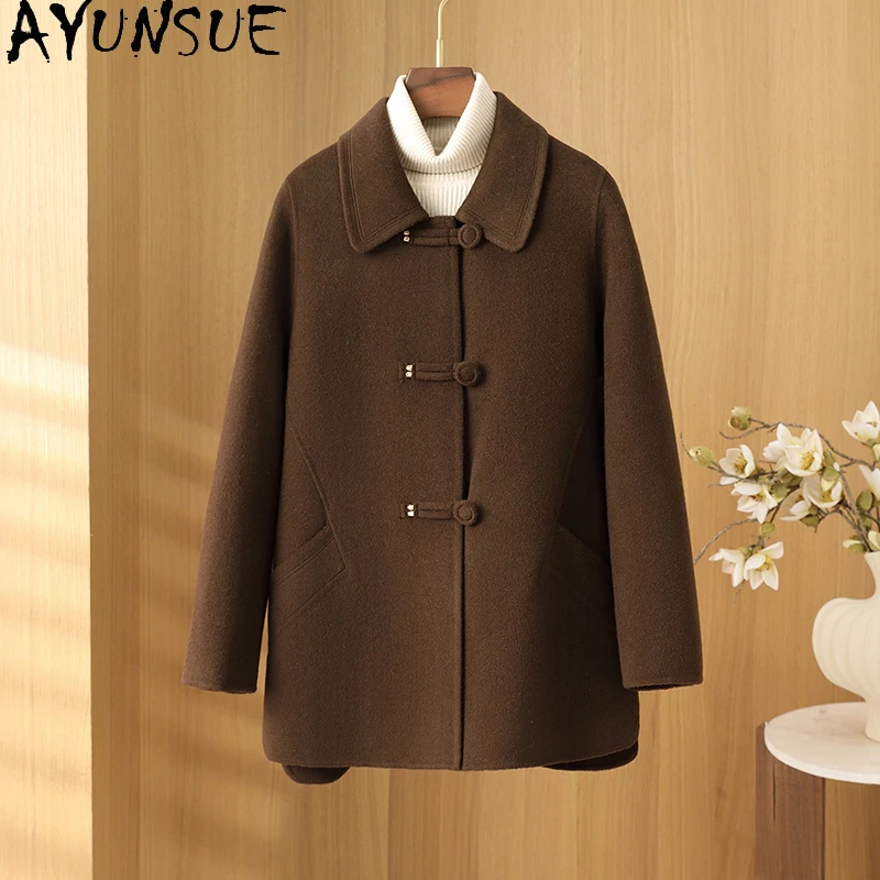 

AYUNSUE 100% Wool Coat for Woman Good Quality Double-faced Wool Coat Short Winter Clothes Elegant Women Clothes Manteau Femme
