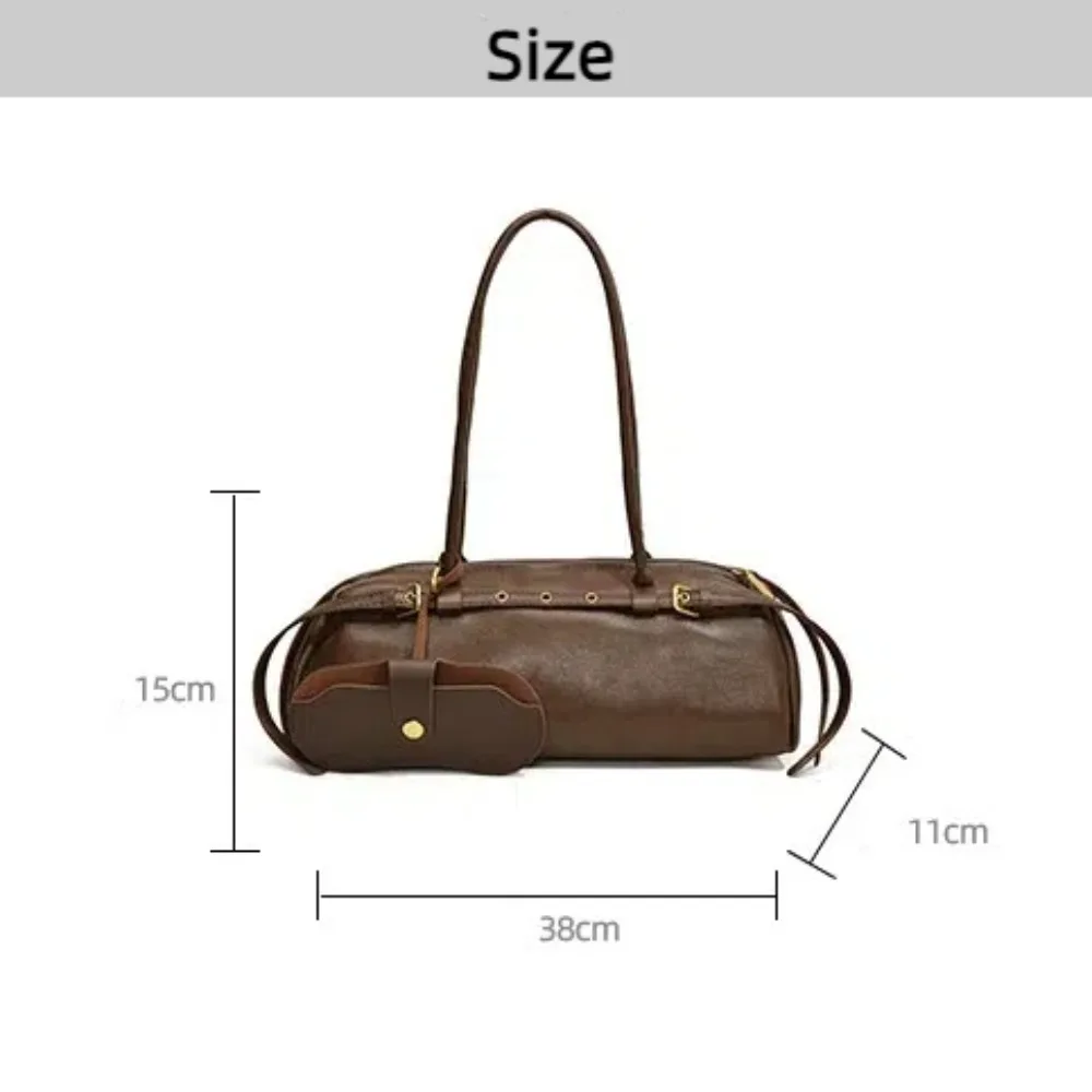 Bolso Retro de cuero PU para axila, bolso de mano de gran capacidad de Color sólido, bolso de hombro con hebilla para cinturón, otoño