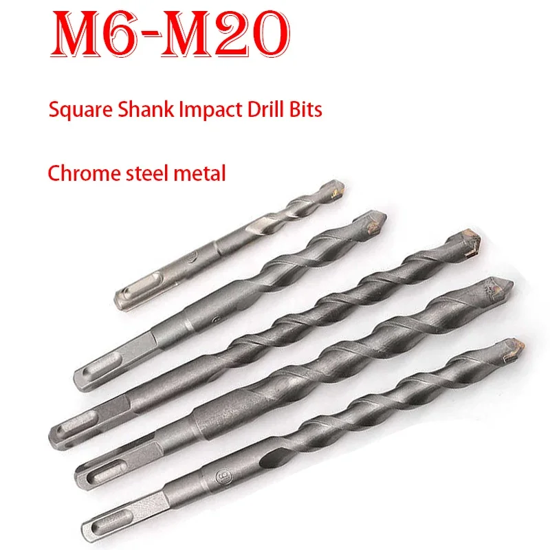 1PCS Hammer Impact Drill Bit Square Shank Four Pits Concrete Cement Opening Drill 6/8/10/12/14/16/18/20mm Length 110mm~200mm