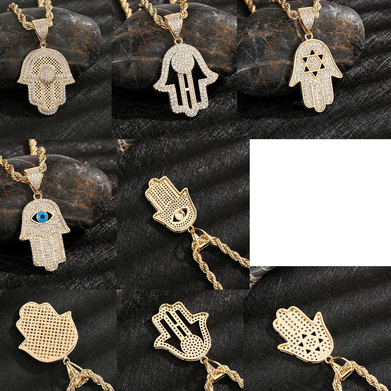 Hand of Fatima Pendant, Hip-Hop Singer Pendant, Popular Religious Style for Men and Women
