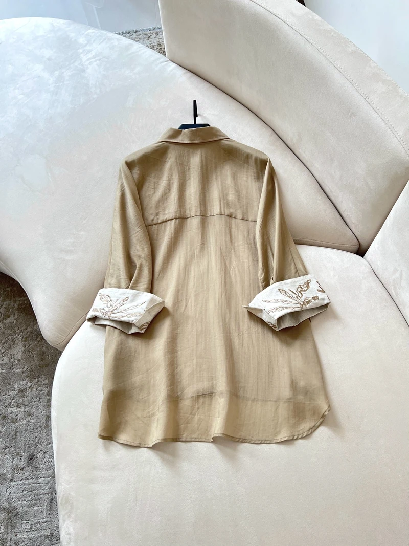 Kanten rand Losvallend Zijdegevoel Enkele knop irt Dames Casual Sle Polyestervezel Lang Sve Normaal Dun