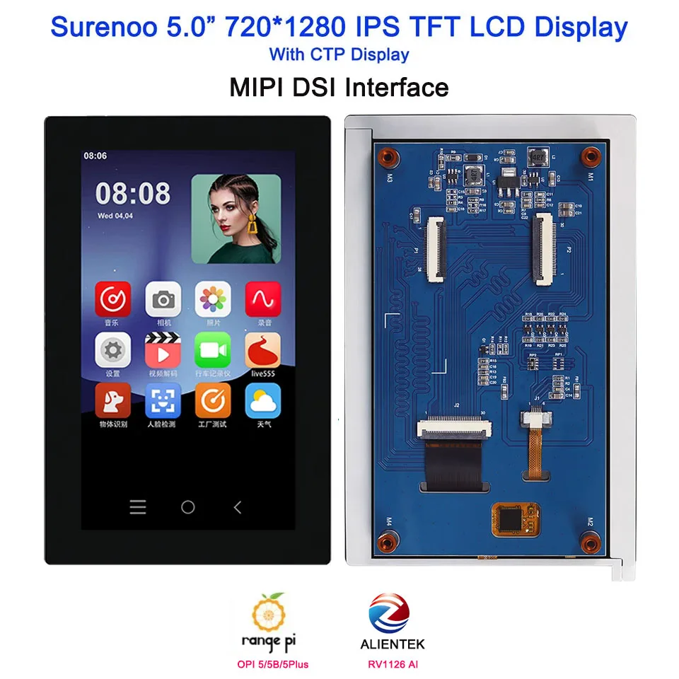 5.0" 720*1280 IPS TFT CTP Capacitive Touch Panel LCD Module Display Monitor Screen HDMI Thunderbolt USB Type-C RGB MIPI DSI IIC
