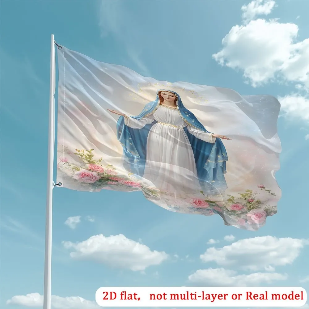 Angelic Mary Rosy Glow 2D Flat Garden Flag, Outdoor Yard Decorative Flag for Year-Round Festive Use