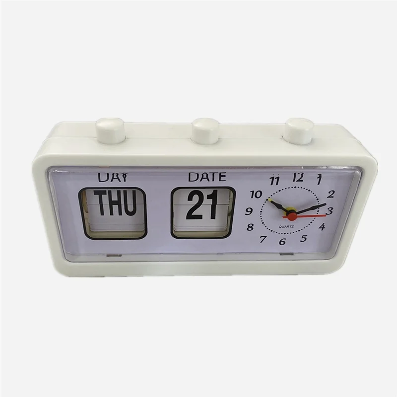 Mechanical Alarm Clock Novelty Flip Clock Desktop Digital Clock with Calendar Clock Home Decor Retro Decor,White