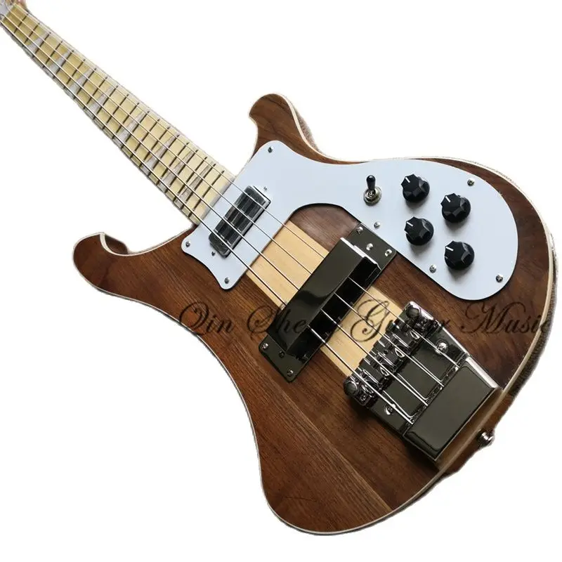 4003 electric bass guitar, maple through walnut body, maple fretboard white shell inlay, chrome buttons, fixed bridge