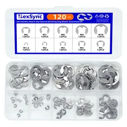 120pcs E Circlip Shaft External Retaining Ring Clip Washer 10 Size Stainless Steel Carbon Steel Circlip Washer for Shaft Fastene