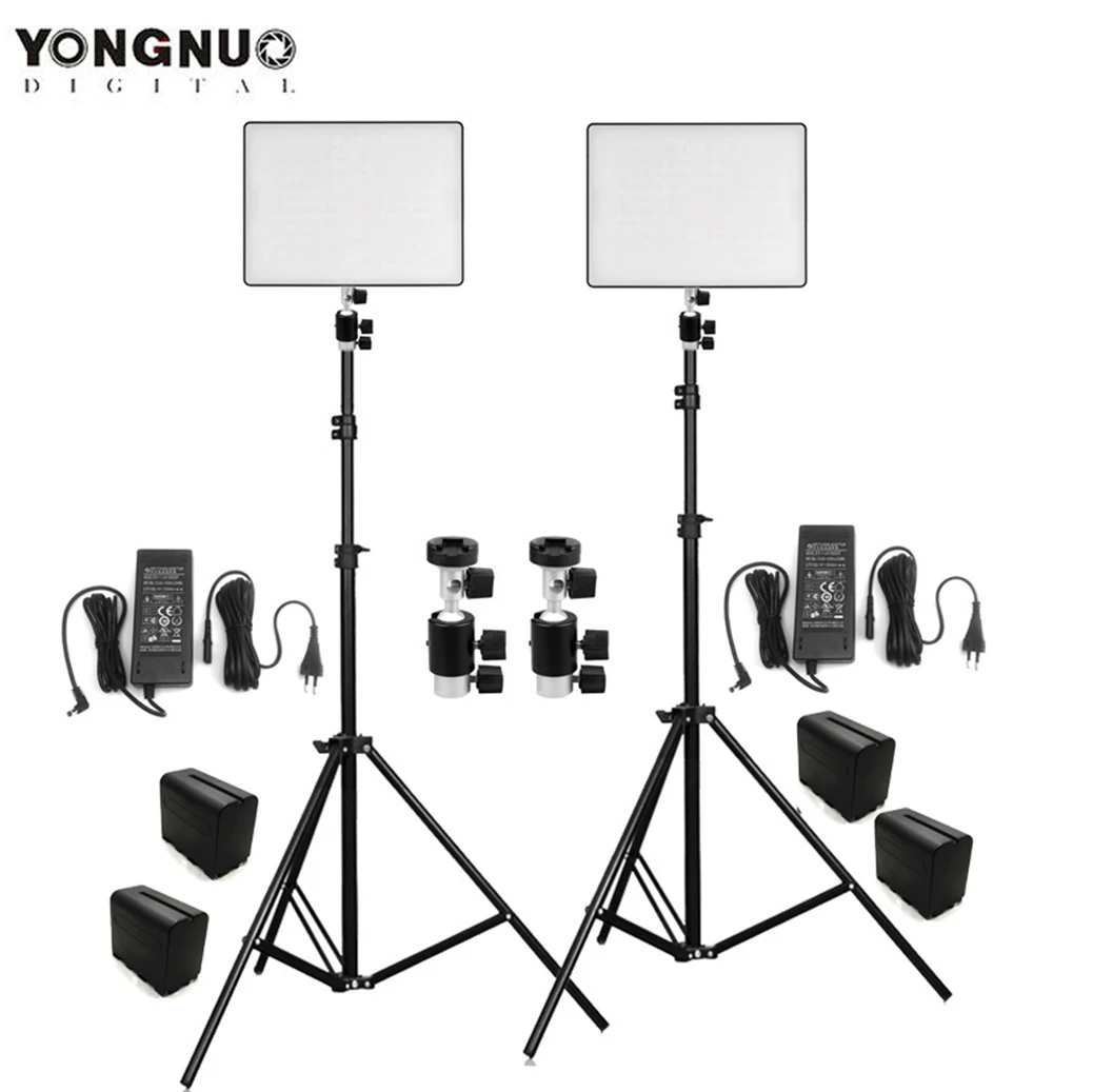 2x Yongnuo YN600 AIR Ultra-thin Led Video Light Kit + 4pcs Battery Lighting Set White 5500K / Bi-color 3200-5500K for Camera DV