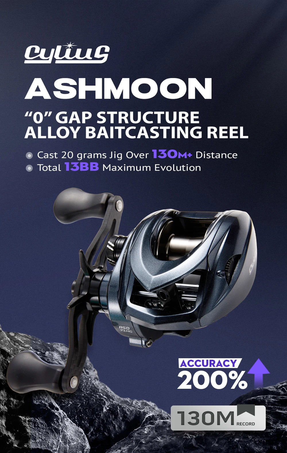 Cylius Ashmoon Total 13BB True Saltwater Proof Alloy Baitcasting Reel 6Kg Drag Power BFS Reel Long Cast Bass Pike Fishing Reel – Detail 1
