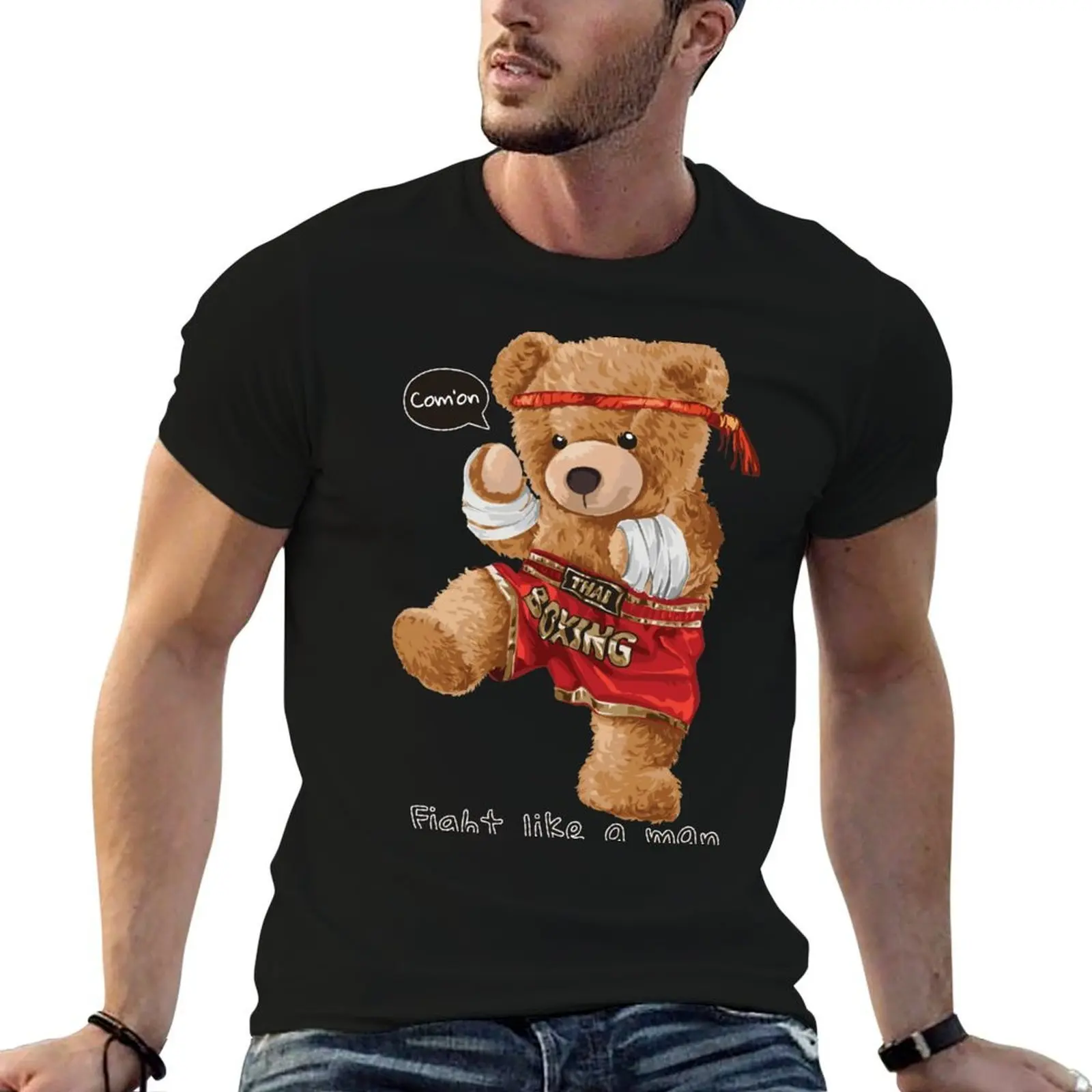 Cute Bear Fight like a man T-Shirt topping hippie clothes men t shirt