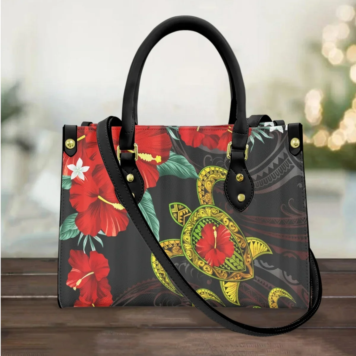 Hawaii Turtle Hibiscus tas kurir pola bunga Travel PU kulit tas tangan tali bahu panjang Polynesian Print Clutch