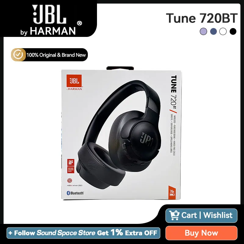 JBL TUNE 720BT Foldable Wireless Bluetooth 5.3 Headphones LE Audio Dual Connection 3.5mm Input Voice Aware 76H Playtime