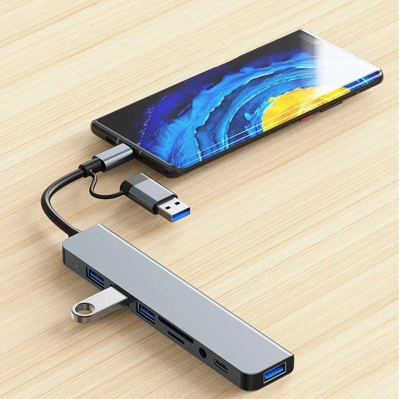 

8 in 1 Ports USB A Type C Hub Concentrator Docking Station 3 0 Multi Adapter SD TF Card Reader Audio Multi-hub Dock Splitter PC