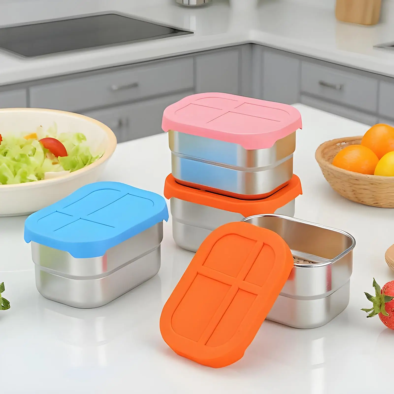 Metal Snack Containers With Lids 8 Oz Stackable Reusable Small Metal Lunch Box 6 Piece Lunch Supplies Storage For Dining Salad