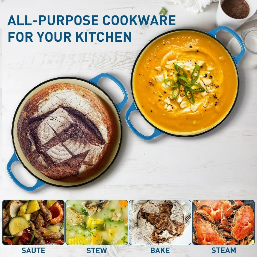 Cast Iron Bread Oven for Baking, 6QT Multi-Functional Dutch Oven Pot with Lid, Include Proofing Basket, Silicone Sling & Dough W