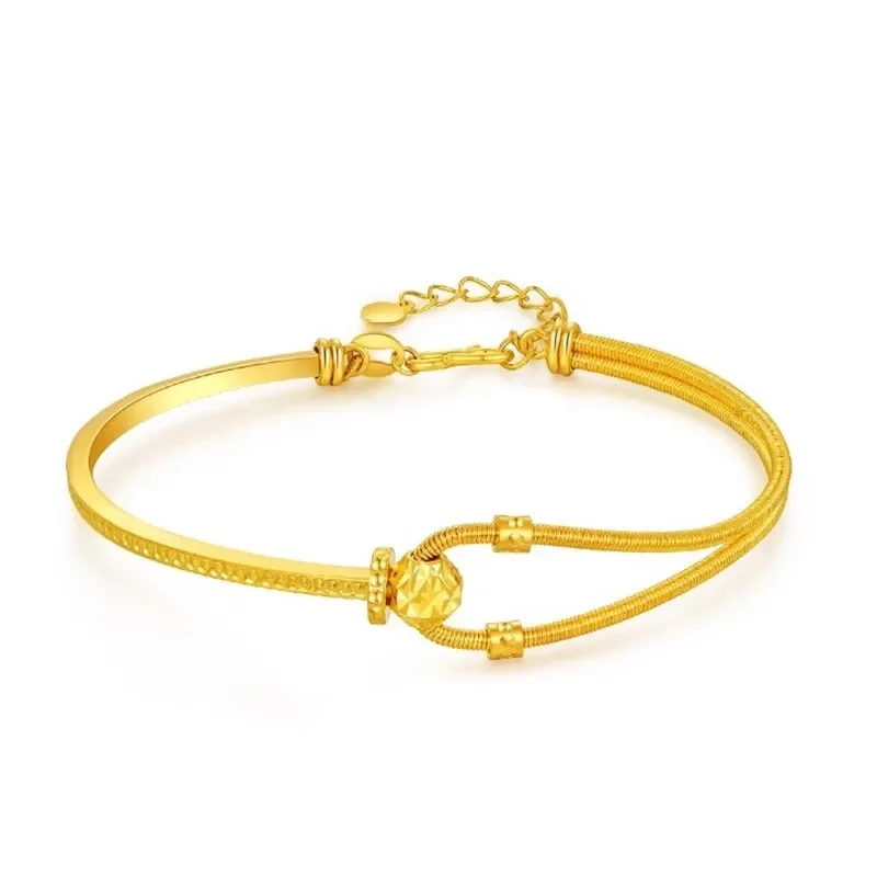 Pure gold 999 24K real gold spring horseshoe buckle bracelet C-shaped interlocking bracelet adjustable AB chain bracelet