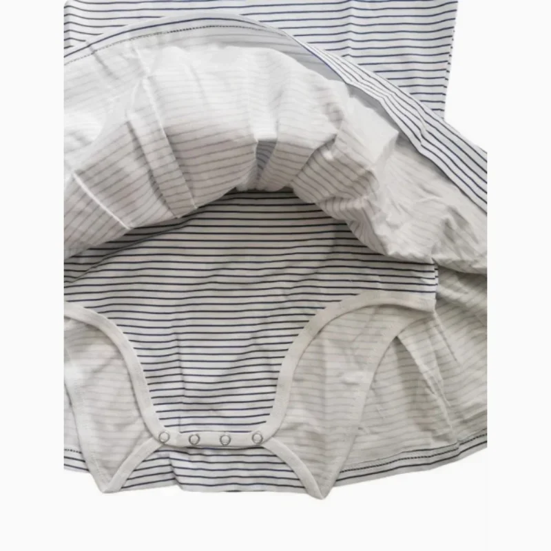 Printed blue stripe bodysuit with skirt  Adult Baby Onesie ABDL Soft Comfortable Clothes With Snaps Home Onesie Dress