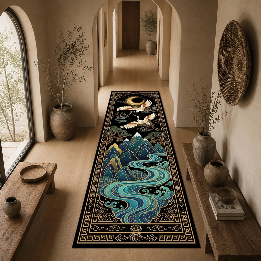 Oriental Koi Lotus Stream Pattern print rug tea room balcony hallway Mat washable Entry Door Mat home decor Christmas Present