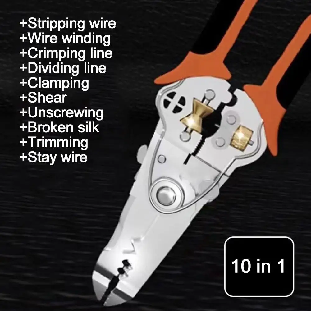 10 In 1 Hand Tool Multifunction Wire Stripper Heavy Duty Universal Pliers Wire Stripper Cable Cutter Terminal Crimping Hand Tool