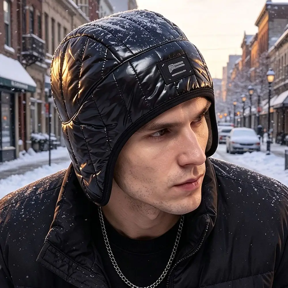 Fleece Lined Winter Ear Flap Hat Water Repellent Heat Retaining Fleece Lined Hat Double Layer Ear Coverage Quilted Winter Cap