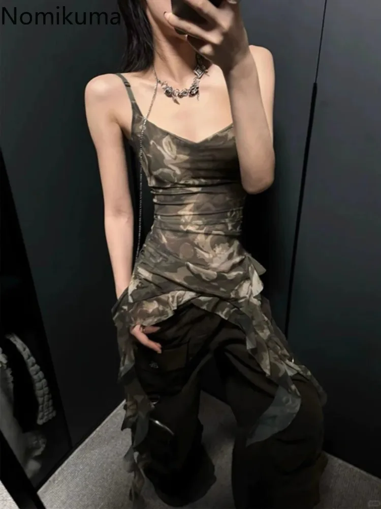 

Y2k Tops Fashion Korean Vest Women's Clothing Patchwork Ruffles Tassel Tunic Sexy Camis Tie-dye Summer Tanks 2025 Ropa Mujer