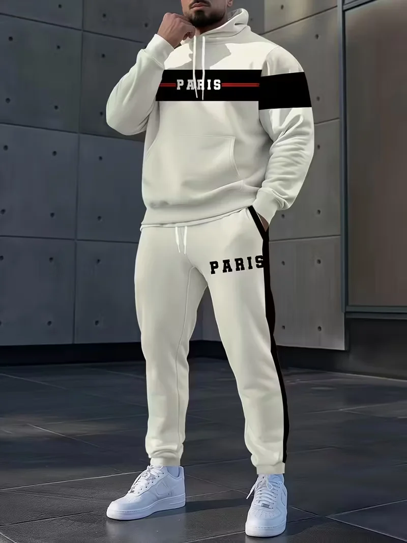 

Vintage Christmas Pattern Printed Men's Long Sleeve Hoodie And Pants Tracksuit Fashionable Loose 2-Piece Set Men's Outfit