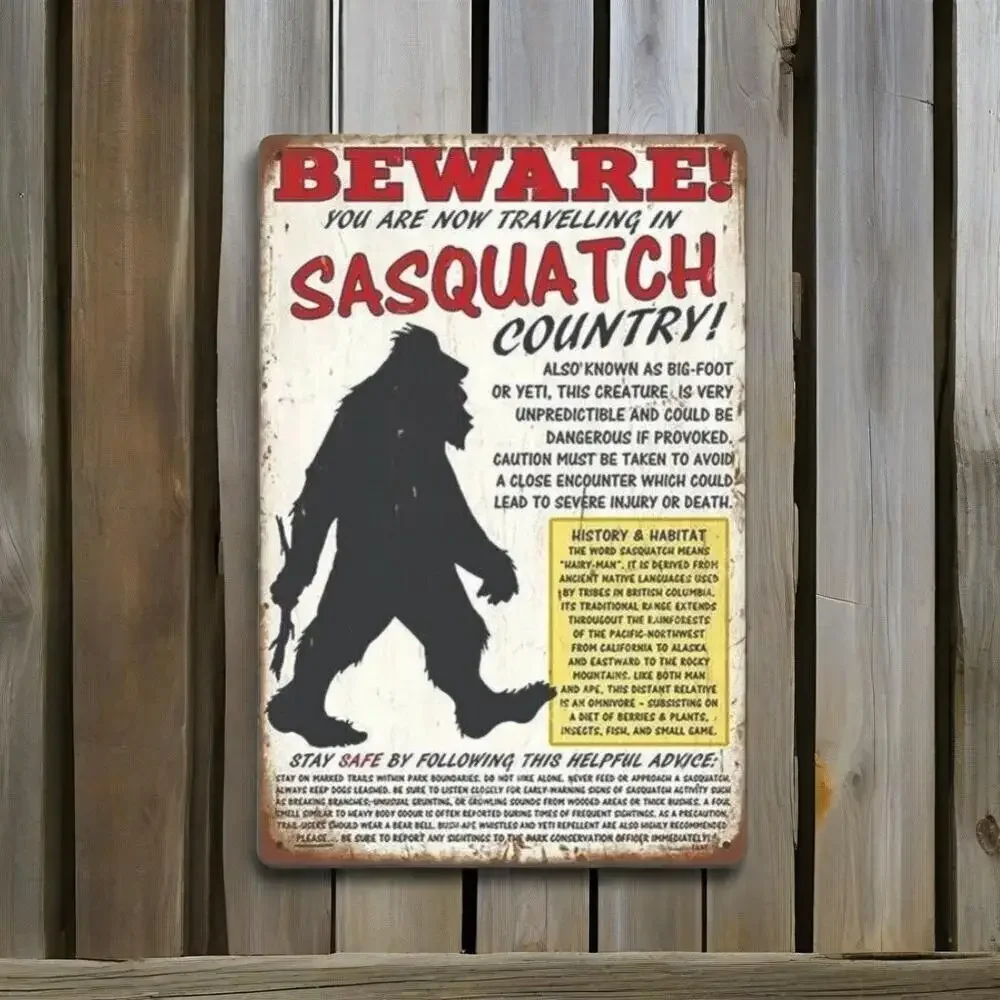 

Vintage Metal Plate，Beware Of Bigfoot" Rustic Tin Sign | 8x12" Sasquatch County – Retro Woodland Decor