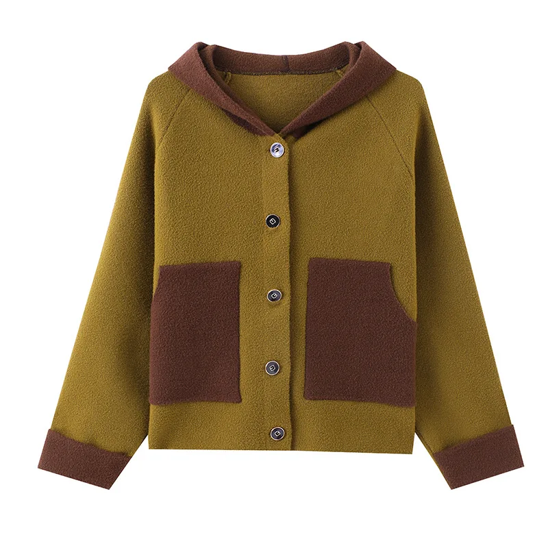 봄 가을 울 코트 여성용 2025 신상 숏 재킷 패션 후드 가디건 아우터 컬러 매칭 오버코트 여성 상의