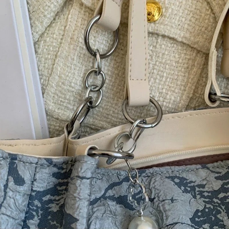 2024 neue Einkaufstasche Frauen große Kapazität Jacquard Segeltuch tasche College-Student tragbare Umhängetasche Pendler Handtaschen