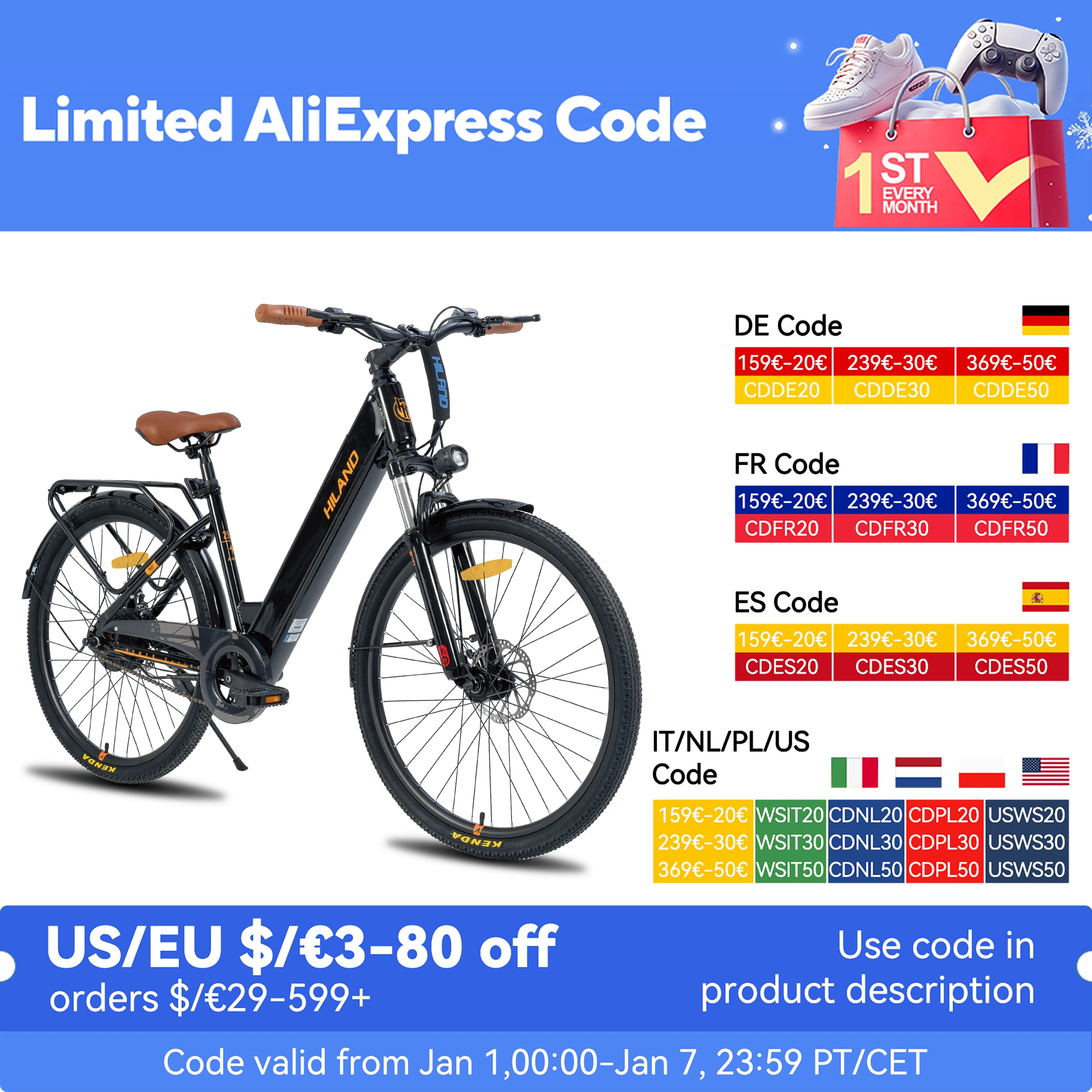 HH HILAND Powerful Electric Urban Commuter Bike, Large 28