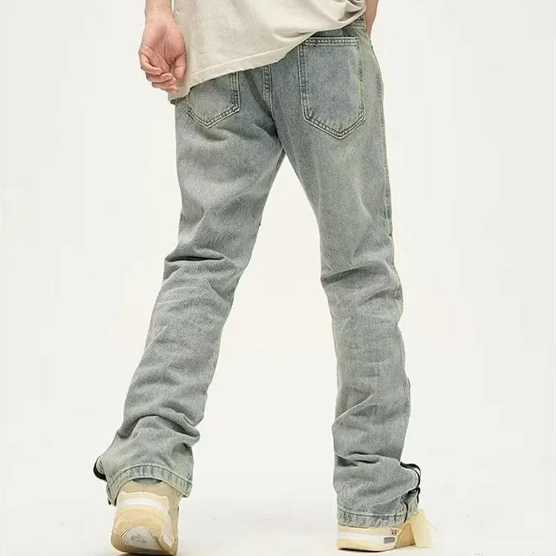 

2024 Cyber Y2K Fashion Ankle Zipper Washed Blue Jeans Pants Men Clothing Straight Vintage Old Denim Trousers Pantalones Hombre