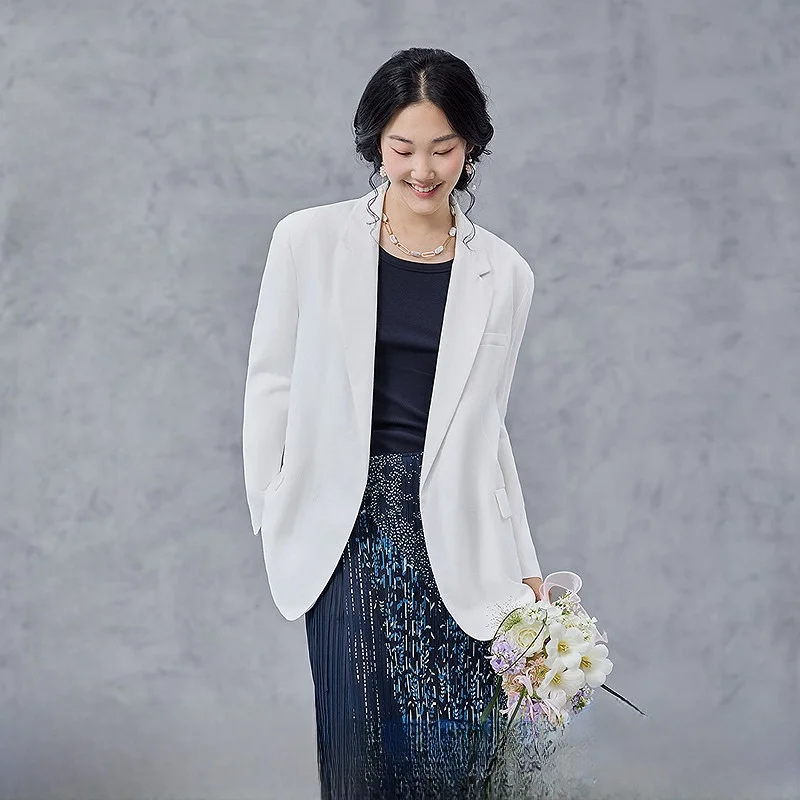 

Новая модная льняная свободная женская куртка-топ, стройнящая, универсальная, весенне-летняя верхняя одежда, классический воротник, длинный рукав, средней длины