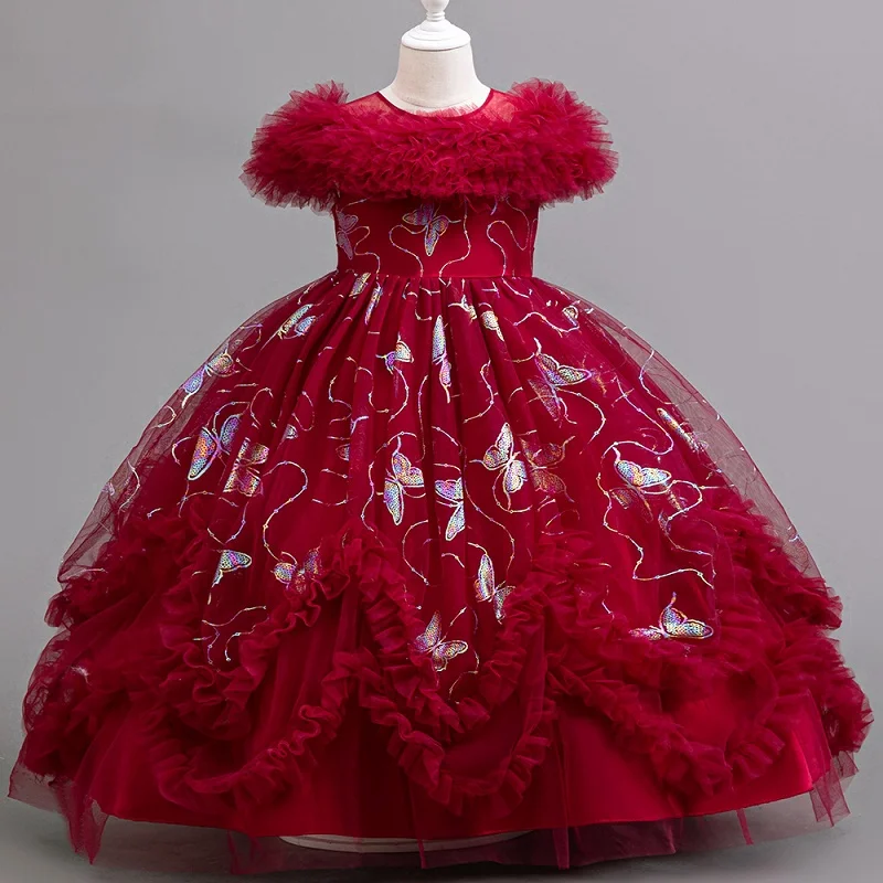 

Girls Fashion One Shoulder Princess Dress 4-12 Years Old Butterfly Sequin Long Dress Birthday Party Host Wedding Flower Girl Dre